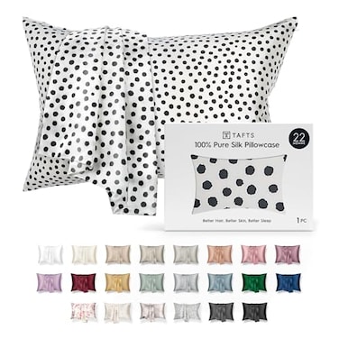 Tafts TAFTS 22mm 100 Pure Mulberry 6A Silk Pillowcase for Hair Skin with Envelope Closure Cooling Natural Organic Double Sided Silk Pillow Case Polk SPOT Standard Size 20x26