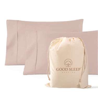 Good Sleep 1000 TC Blush Standard Pillowcases Set of 2 100 Egyptian Cotton Pillow Cases with Long Staple Cotton Sateen Weave Silky Soft Hotel Like Bed Pillow Covers for Comfy Sleeping Snug Fit