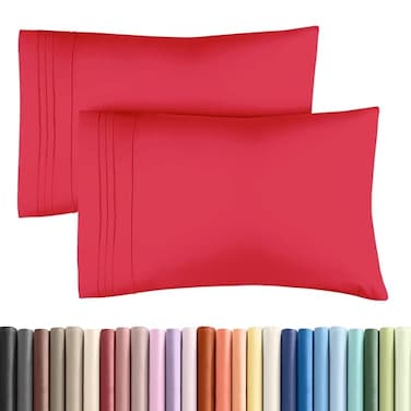 CGK Unlimited Queen Pillow Cases Set of 2 Ultra Soft Hotel Quality Pillowcase Covers Comfy Cozy Cooling Wrinkle Free Shrink Stain Fade Resistant Machine Washable Pillow Protectors 2 Piece Set Red