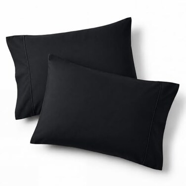 Bedsure Pillow Cases Standard Size Set of 2 Black Brushed Microfiber Pillowcases Super Soft Pillowcase Pillow Case Covers with Envelope Closure for Kids Wrinkle Fade Resistant 20x26 Inches