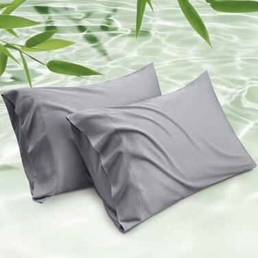Bedsure Pillow Cases Queen Cooling Pillow Cases Rayon Derived from Bamboo Silver Grey Pillowcases Queen Size Set of 2 PureWoven Silky Soft Bedding Pillow Covers with Envelope Closure 20x30 Inches