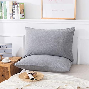 KAIANG Jersey Knit Pillowcase All Season Soft Cozy Cases TShirt Jersey Cotton Pillow Case Set Heather Cotton Jersey Case Set Grey Queen Size