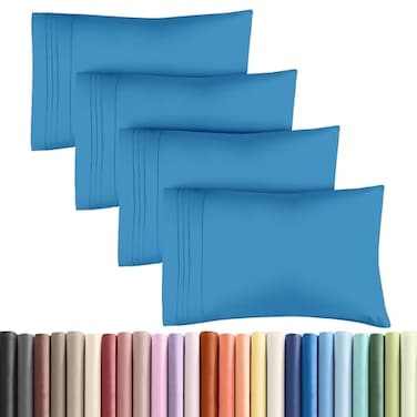 CGK Unlimited King Pillow Cases Set of 4 Ultra Soft Hotel Quality Pillowcase Covers Comfy Cozy Wrinkle Free Shrinkage Stain Fade Resistant Machine Washable Pillow Protectors 4 Piece Set Denim Blue