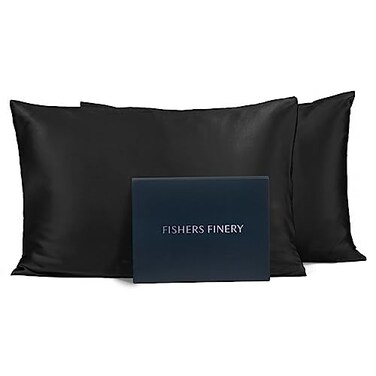 Fishers Finery 25mm 100 Pure Mulberry Silk Pillowcase Black King 2 Pack