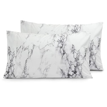 Elegant Comfort Luxury UltraSoft 2Piece Pillowcase Set 1500 Premium Hotel Quality Microfiber Double Brushed Wrinkle Resistant King Size Marble Pattern White