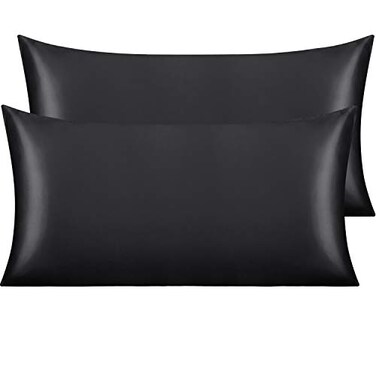 NTBAY 2 Pack Satin King Pillowcases for Hair and Skin Luxurious and Silky Pillow Cases with Envelope Closure 20x36 Inches Black