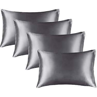 BEDELITE Satin Pillowcase for Hair and Skin Super Soft Similar to Silk Pillow Cases 4 Pack with Envelope Closure Cooling Pillowcases for Women Men 20x26 Standard Size Dark Grey