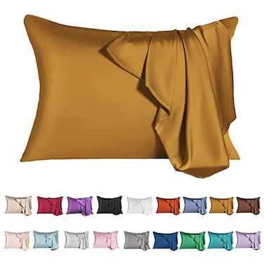 SIYUAN Mulberry Silk Pillowcase for Hair and SkinKing Size Cooling Silk Pillow Case with Hidden ZipperAllergen Proof Dual Sides Soft Breathable Smooth Silk Pillow Cover for WomenKingGolden