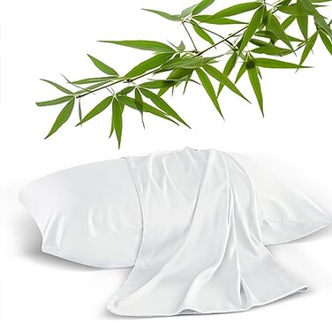 Shunjie.Home Bamboo Viscose Pillow Protectors Queen Size Set of 2 400 Thread Count Cooling Zippered Pillowcases for Hot Sleepers Night Sweats Breathable Silky Soft Pillow Covers Hotel Luxury White 20x