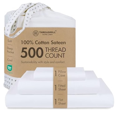 Threadmill Twin Sheets Sets Soft 100 Cotton Cooling Sheets Deep Pocket Snug Fit Elastic 500 Thread Count 3Pc Hotel Quality Bed Sheets Beats Egyptian Cotton Claim Pure White