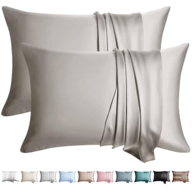 WLOSJ 100 Silk Pillow Cases 2 Pack Queen Size Mulberry Silk Pillowcase for Hair and Skin Set of 2 Highest Grade 6A Silk Soft Breathable Cooling with Hidden Zipper Grey