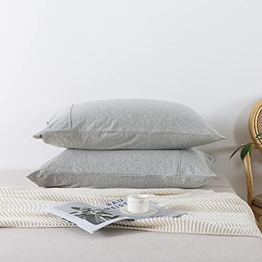 SAMZPAO 100 Jersey Cotton Pillow Cases of 2 Ultra Soft Pillow Covers 2 Pack with Envelope Closure Gray Queen