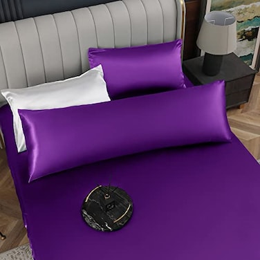 Homiest Satin Body Pillowcase Purple 20 x 54 Inch Luxury Ultra Soft Envelope Closure Hair and Skin Protection Cooling