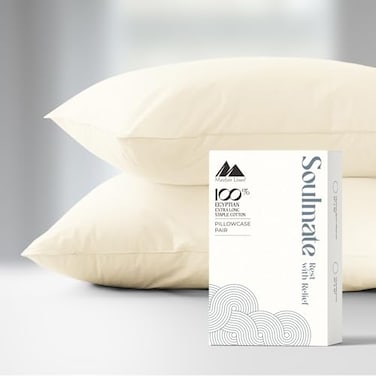 Mayfair Linen 100 Egyptian Cotton Pillow Cases Queen Size Set of 2 Luxury 500 Series Soulmate Collection Cotton Pillowcases Ivory Silky Soft Cooling Breathable Standard Size Pillow Case