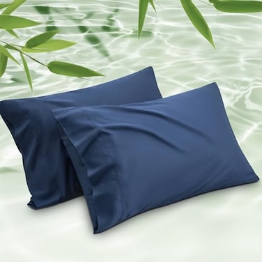 Bedsure King Size Pillow Cases Set of 2 Cooling Pillow Cases King Rayon Derived from Bamboo Navy Blue Pillowcases PureWoven Silky Soft Bedding Pillow Covers with Envelope Closure 20x36 Inches