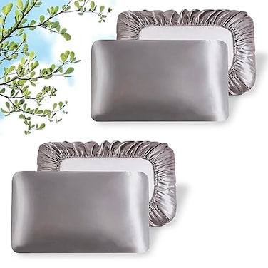 TornadoZ 2 Packs Silk Satin Pillowcases for Hair and Skin Decorative Luxurious Travel Elastic Band Satin Pillowcase No Zipper Folded Soft Blank Pillow Covers Perfect for Travel and DIY Sublimation Gre