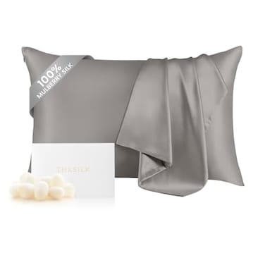 THXSILK 100 Natural Mulberry Silk Pillowcase for Hair and Skin Grade 6A Pillowcase with Hidden Zipper Soft Breathable Smooth Both Sided Silk Pillow CoverStandard 20x26inch Grey