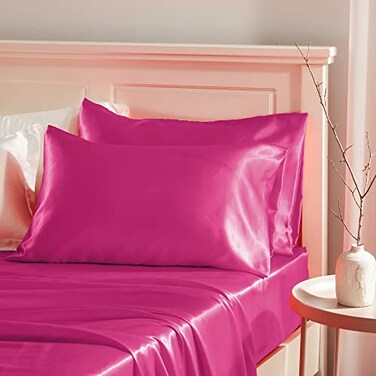 Manyshofu Hot Pink Satin Pillowcase for Hair Protection 2Pcs Standard Pillow Cases Luxury Silky Pillowcases 20x26 Pillow Covers with Envelope Closure