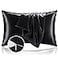 BEDELITE Satin Pillowcase with Zipper 2 Pack Black Pillow Cases Standard Size Super Soft and Cooling Similar to Silk Pillow Cases Gift for Women Men20x26 Inches