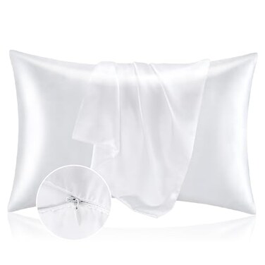 BEDELITE Satin Pillowcase with Zipper White King Size Pillow Cases Set of 2 Super Soft and Cooling Similar to Silk Pillow Cases Gift for Women Men20x36 Inches