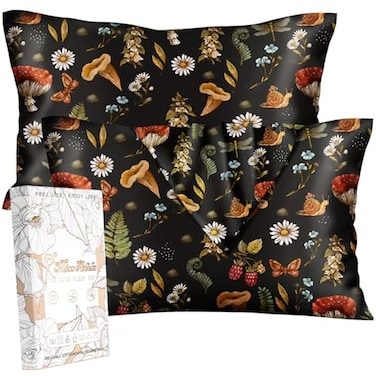 Miss Adola Silk Pillowcase 2 Pack Cute Pillow Cases 20 x 26 Standard Size Set of 2 for Hair and Skin Smooth Soft Breathable with Hidden Zipper Cooling Pillow Covers for Sleeping Mushroom Plants