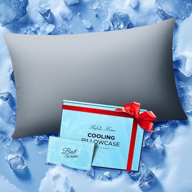Rifens Home Ice Cooling Pillowcase for Hot Sleepers Instantly Cool Stay Cold All Night Softer Than Silk Pillow Cases Pillow Covers with Invisible Zipper Gift for Men Women Standard Light Gray 1 Pack