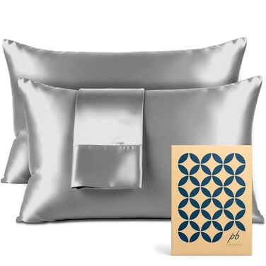 Pure Bedding Satin Pillowcase 2 Pack Queen Size 20x30 Grey Silky Pillow Cases for Hair and Skin Satin Pillow Covers with Envelope Closure Extra Soft Premium Microfiber
