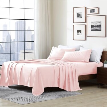 Cathay Home Essentials Ultra Soft Hypoallergenic Wrinkle Resistant Double Brushed Microfiber Bedding Sheet Set Blush Twin XL