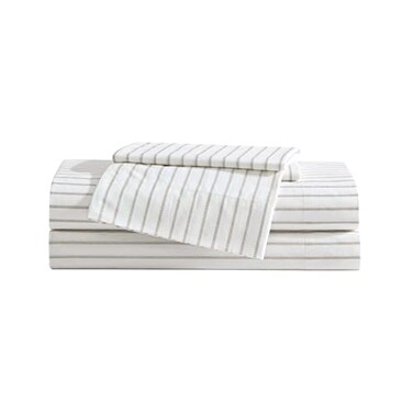 Eddie Bauer Full Sheet Set Cotton Percale Bedding Set Super Soft and Bedding Set OekoTex Certified Essential Stripe Beige Full