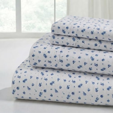 Modern Threads 4Piece Ultra Soft Microfiber Bed Sheets Set Wrinkle Free Sheets with Deep Pockets Fitted Sheet Flat Sheet Pillowcases Lightweight Breathable Bedding Blue Roses King