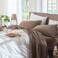 MooMee Bedding Sheet Set 100 Washed Cotton Linen Like Textured Breathable Durable Soft Comfy Solid Brown Queen