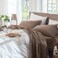 MooMee Bedding Sheet Set 100 Washed Cotton Linen Like Textured Breathable Durable Soft Comfy Solid Brown Queen