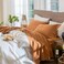 MooMee Bedding Sheet Set 100 Washed Cotton Linen Like Textured Breathable Durable Soft Comfy Solid Burnt Orange Queen
