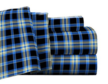 Pointehaven Flannel Deep Pocket Set with Oversized Flat Sheet Queen Ashby Plaid