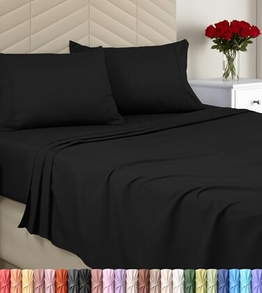 Utopia Bedding Full Sheet Set Soft Microfiber 4 Piece Bed Sheets with 15 Deep Pocket Easy Care Brushed Microfiber Full Black