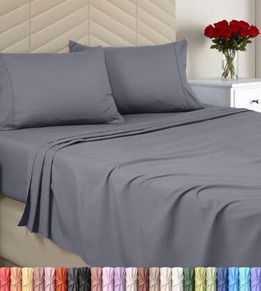 Utopia Bedding King Sheet Set Soft Microfiber 4 Piece Bed Sheets with 15 Deep Pocket Easy Care Brushed Microfiber King Grey