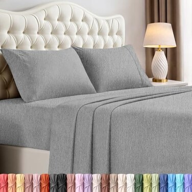 Utopia Bedding Queen Size Sheet Set 4 Piece Bed Sheets Soft and Breathable Microfiber Includes 1 Fitted Sheet 1 Flat Sheet and 2 Pillowcases Oeko Tex Heather Grey