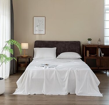 EVERLY Linen Sheets Set Queen Size100 French Stonewash Pure Linen Sheets Set4Pieces 1Flat Sheet1Fitted Sheet2Pillowcase Suitable for Hot SleepersDeep Pocket Natural Bedding SetWhiteQueen