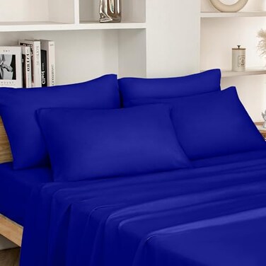 HOMEIDEAS Full Size Bed Sheets 6 Piece Set Royal Blue Extra Soft Brushed Microfiber 1800 Bedding Sheets Deep Pocket Wrinkle Fade Free