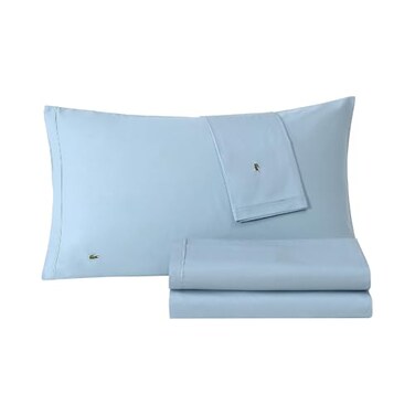 Lacoste 100 Cotton Percale 4Piece Sheet Set Crisp Cool Breathable AllSeason Bedding OekoTex Certified Soft Matte Finish Durable Premium Cotton Solid Allure Blue Queen