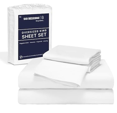 SGI bedding SGI Bedding 108x 80 4 Pc Short Alaskan King Sheet Set 100 Egyptian Cotton Deep Pocket 12 Ultra Soft Breathable Hotel Quality Sheets Oversized Bed Sheets White