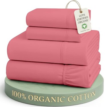 LANE LINEN Full Bed Sheets 100 Organic Cotton Percale Soft Mineral Red