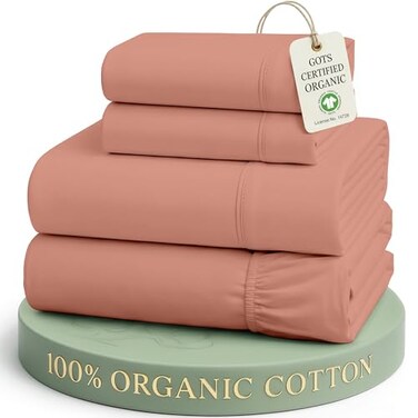 LANE LINEN Full Sheet Set 100 Organic Cotton 4pc Percale Soft Rose Dawn
