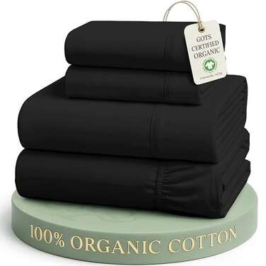 LANE LINEN Full Sheet Set 100 Organic Cotton Soft 4pc Percale Black