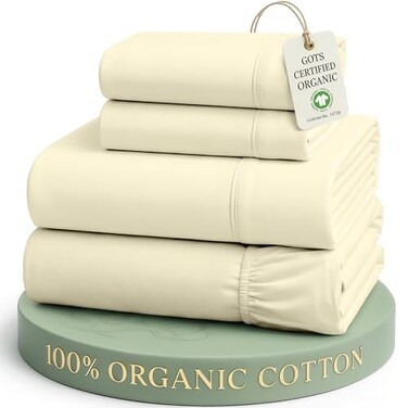 LANE LINEN Queen Bed Sheets 100 Organic Cotton 4pc Percale Soft Vanilla