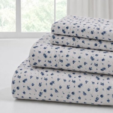 Modern Threads 3Piece Ultra Soft Microfiber Bed Sheets Set Wrinkle Free Sheets with Deep Pockets Fitted Sheet Flat Sheet Pillowcases Lightweight Breathable Bedding Blue Roses Twin