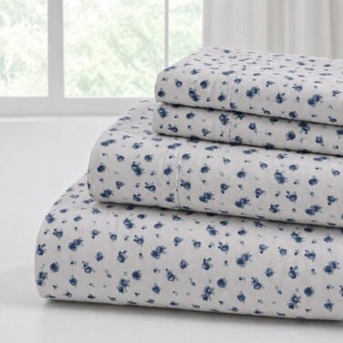 Modern Threads 4Piece Ultra Soft Microfiber Bed Sheets Set Wrinkle Free Sheets with Deep Pockets Fitted Sheet Flat Sheet Pillowcases Lightweight Breathable Bedding Blue Roses Queen