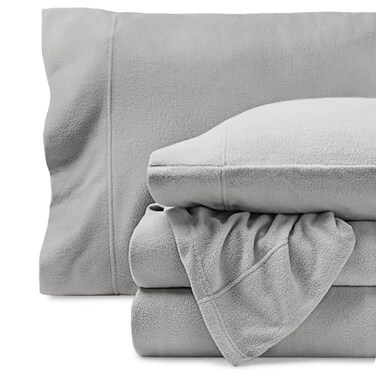 Bare Home Super Soft Fleece Sheet Set Queen Size Extra Plush Polar Fleece NoPilling Bed Sheets All Season Cozy Warmth Queen Light Grey