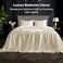 BEDELITE California King Sheets Set Luxury Soft Beige Satin Sheets for Hair and Skin Similar to Silk Bed Sheets Set 4 Pieces with 1 Deep Pocket Fitted Sheet 1 Flat Sheet and 2 Pillowcases