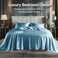 BEDELITE Satin Sheets Full Size Bed Set Luxury Soft Airy Blue Silky Sheets for Hair and Skin Similar to Silk Bed Sheets Set 4 Pieces with 1 Deep Pocket Fitted Sheet 1 Flat Sheet and 2 Pillowcases